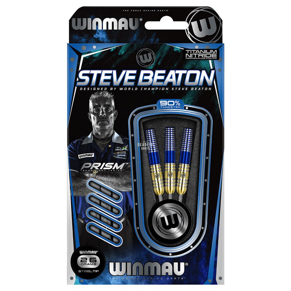 Stunning World Champion designed darts with gold and blue Titanium Nitride Coating. These darts feature a perfectly front-weighted barrel for a smooth trajectory and incorporate multiple ring patterns for a secure grip and ultimate control. 