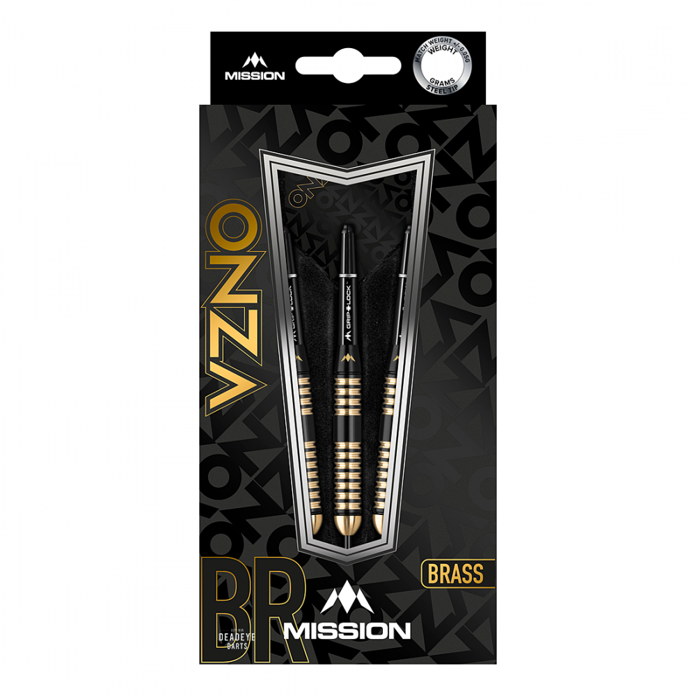 Mission Onza Black &amp; Gold Brass M4 24 gram Steel Tip Darts