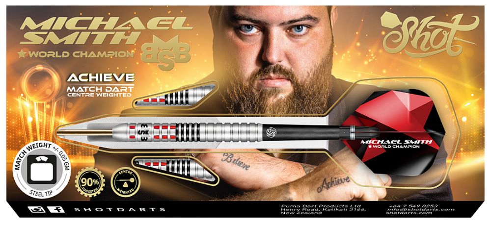 Shot Michael Smith Achieve Steel Tip Darts 90% Tungsten  Darts 2023