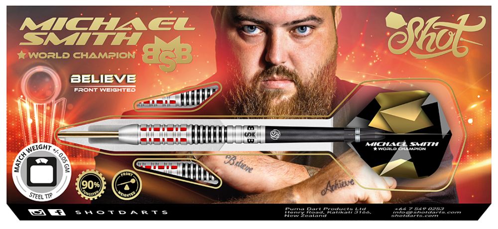 Shot Michael Smith Believe Steel Tip Darts 90% Tungsten 2023