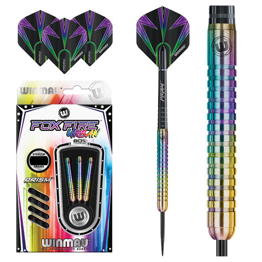 Winmau Foxfire Urban 80% Tungsten Steel Tip Darts. Intense colour perfectly balanced with parallel profile design. With traditional ring grip design as standard, Foxfire Urban provide the most agile of darts for every style of throw.
