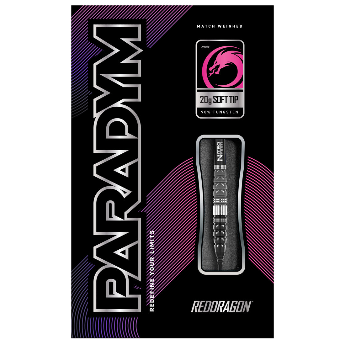 Red Dragon Paradym Torpedo Soft Tip Darts in black and pink packaging