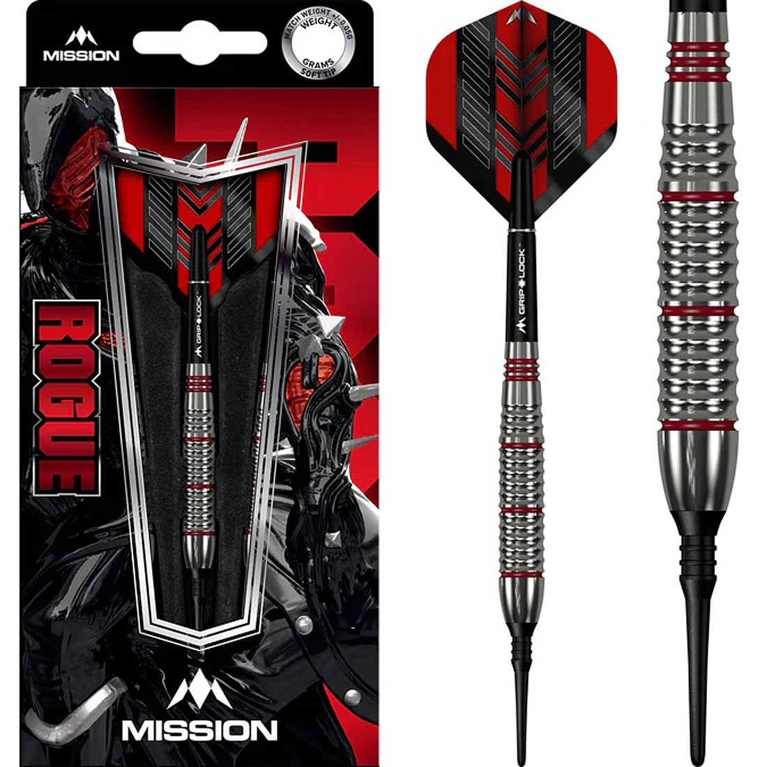 Mission Rogue Darts - Soft Tip - Brass - Silver & Red Coated