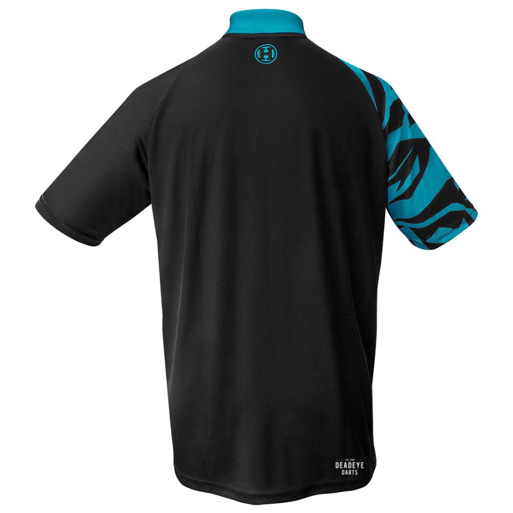 Harrows Rapide Black and Aqua Blue Dart Shirt